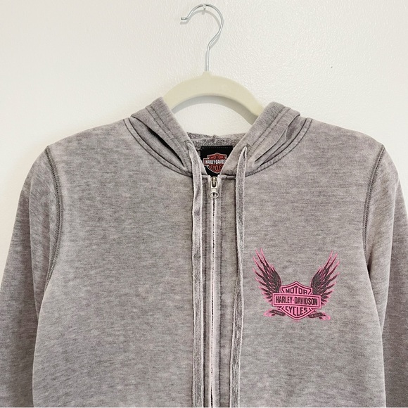 Harley Davidson Y2K Zip-Up Hoodie Jacket Sweatshirt Las Vegas Gray Women’s Sz S - Picture 3 of 9